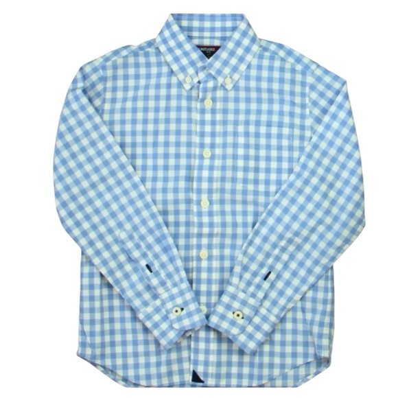🌺UNTUCKIT Gingham Checkered Shirt in Light Blue /White Size 10🌺 - Picture 1 of 6